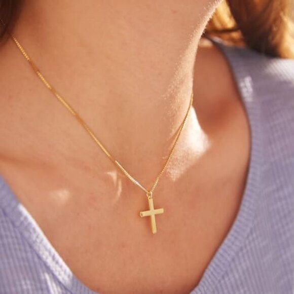 03 Gold Cross Necklace for Women's Gold Plated Dainty Small Cross Pendant Gift - Picture 4 of 6